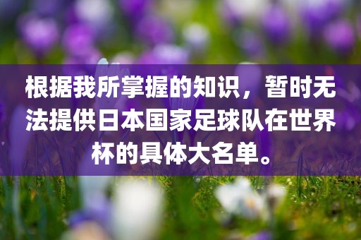 根据我所掌握的知识，暂时无法提供日本国家足球队在世界杯的具体大名单。